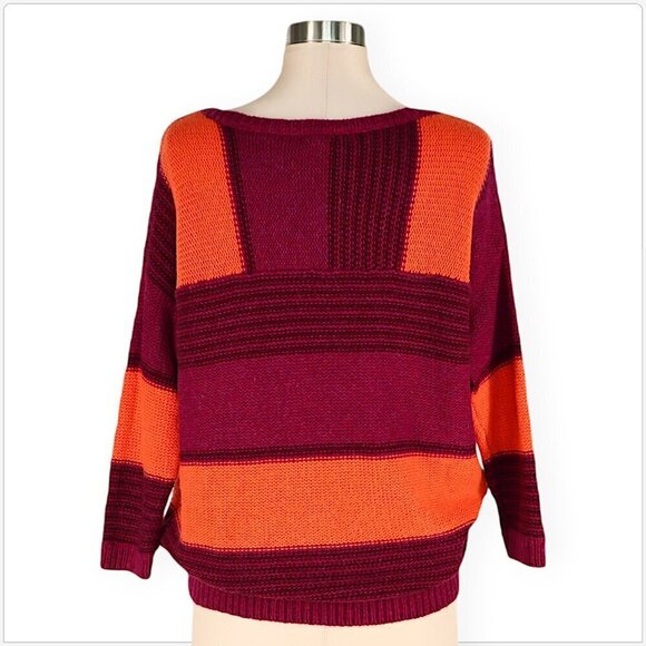 Splendid Berry Orange Striped 3/4 Sleeve Merino Wool Alpaca Blend Sweater L - Picture 2 of 4